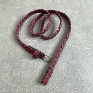 Narrow Braided Faux Leather Belt - Dark Pink/Mauve